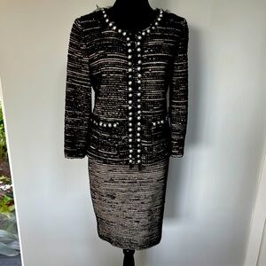 Elegant Black and White Tweed Dress
